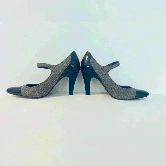 Circa Joan & David Women’s Size 7.5 Heels w/ Plaid Fabric & Black Patent Leather - Picture 2 of 14